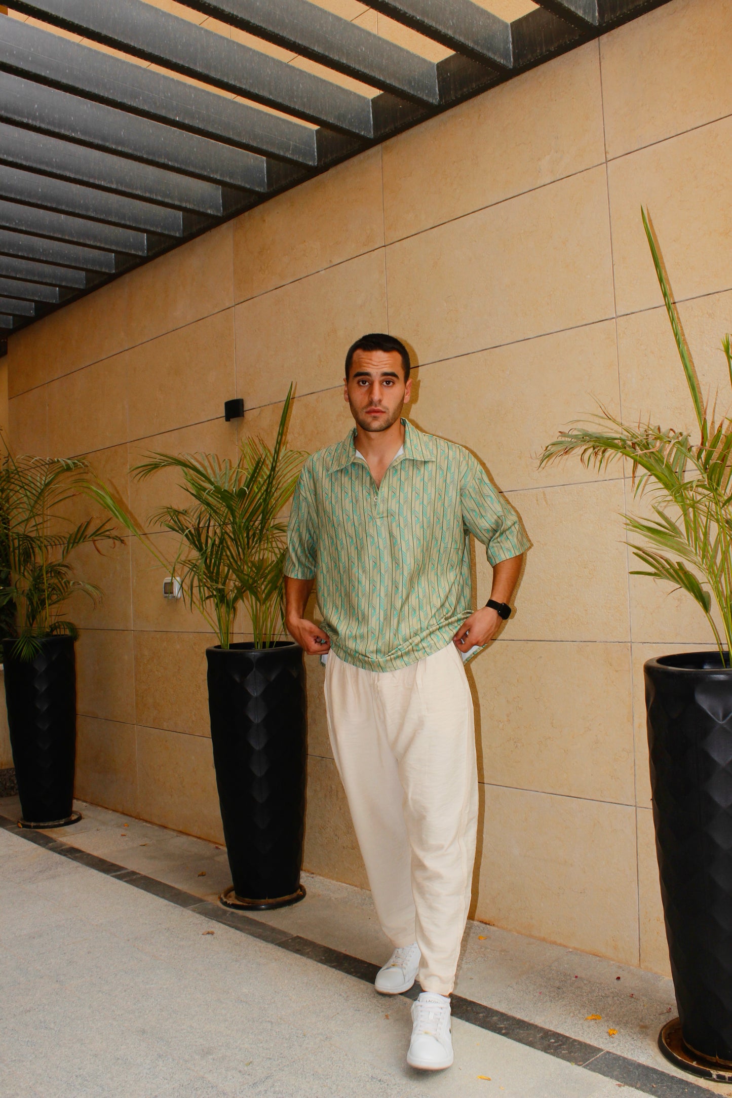 Patterned Linen Shirt+Pants Set