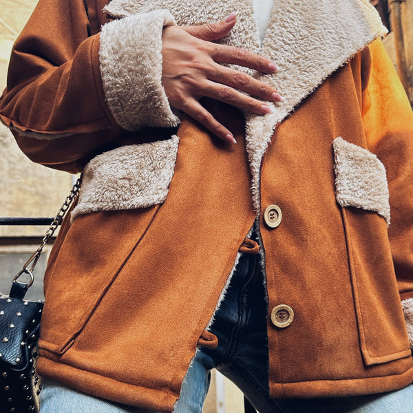 Faux Suede Camel Jacket Hoopoo