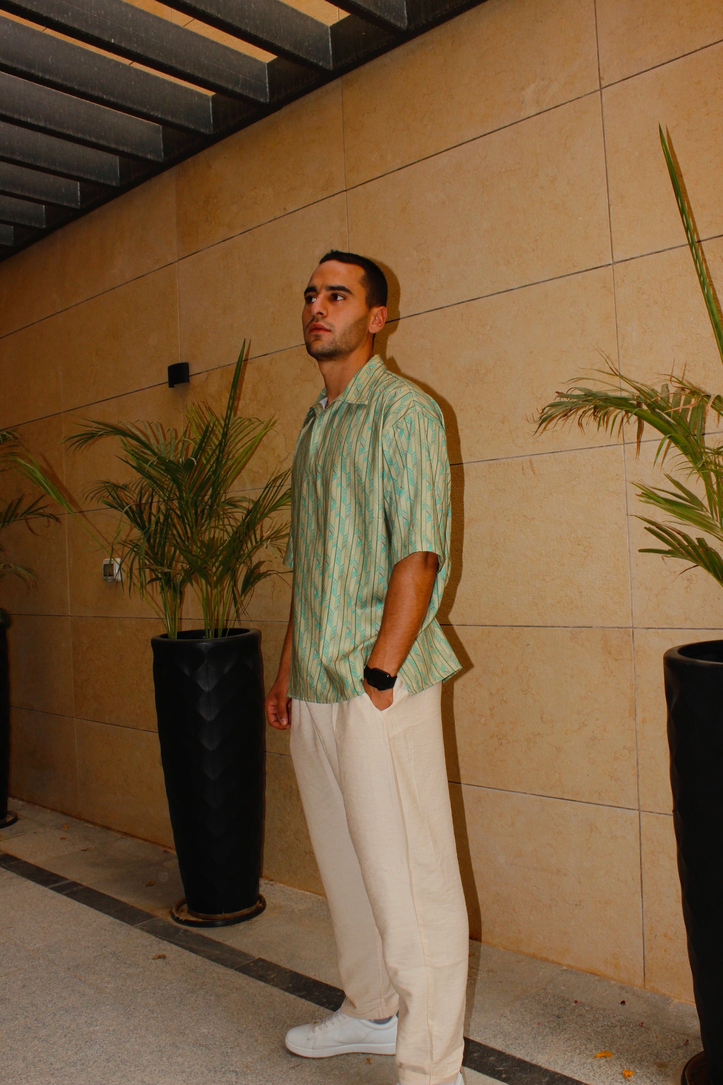 Patterned Linen Shirt+Pants Set