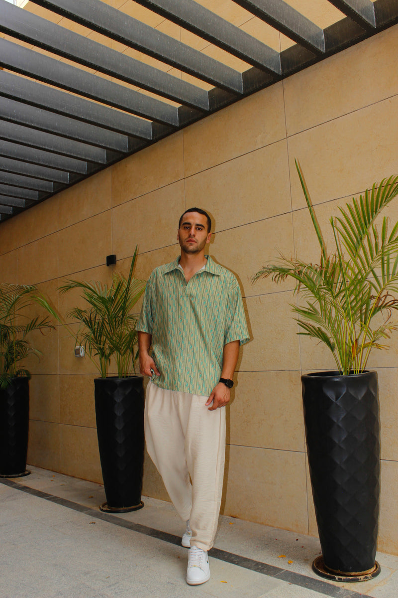 Patterned Linen Shirt+Pants Set