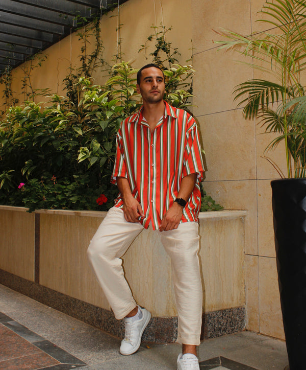 Patterned Linen Shirt+Pants Set