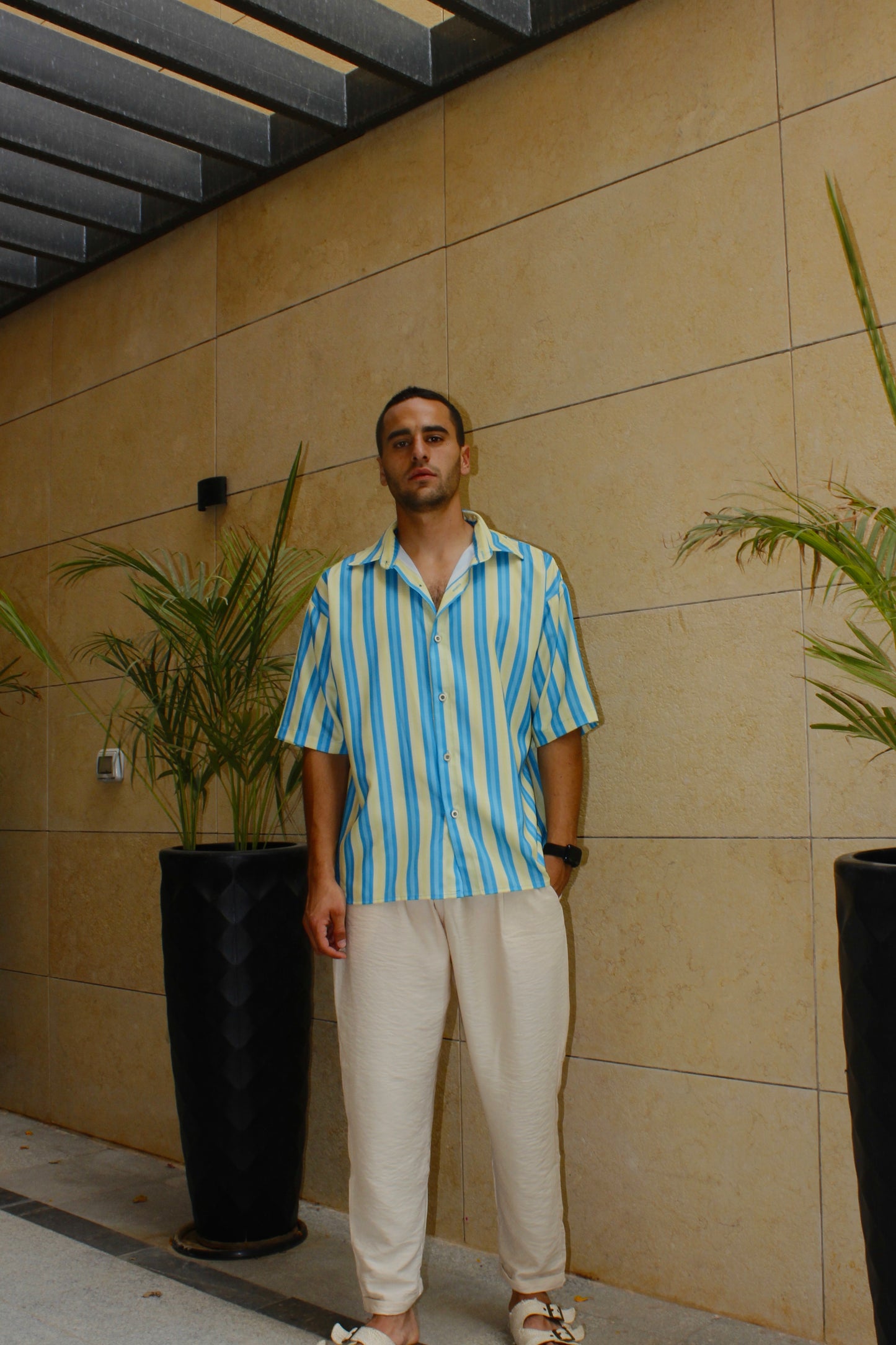 Patterned Linen Shirt+Pants Set