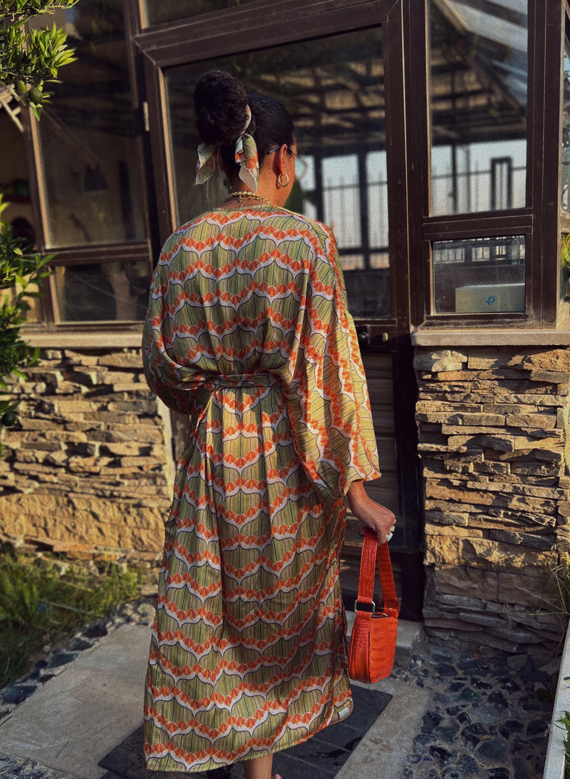 Patterned Silk Kimono Dress